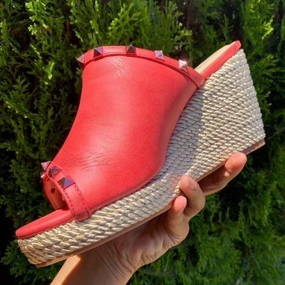Melon Red Rockstud Rope Espadrilles Wedges Sandals - Picture 2 of 10